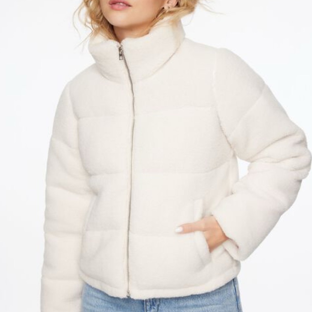 Dynamite White Puffer Jacket with Funnel Collar